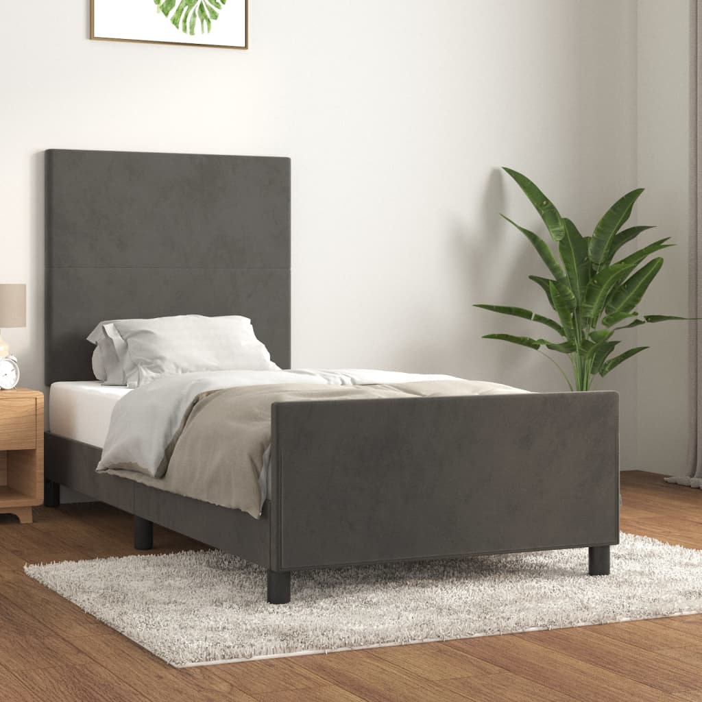 Cadre de lit sans matelas gris foncé 100x200 cm velours