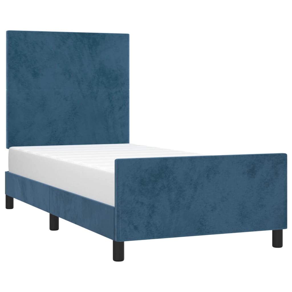 Cadre de lit sans matelas bleu foncé 100x200 cm velours