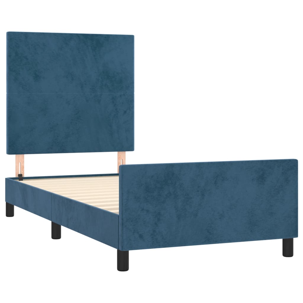 Cadre de lit sans matelas bleu foncé 100x200 cm velours