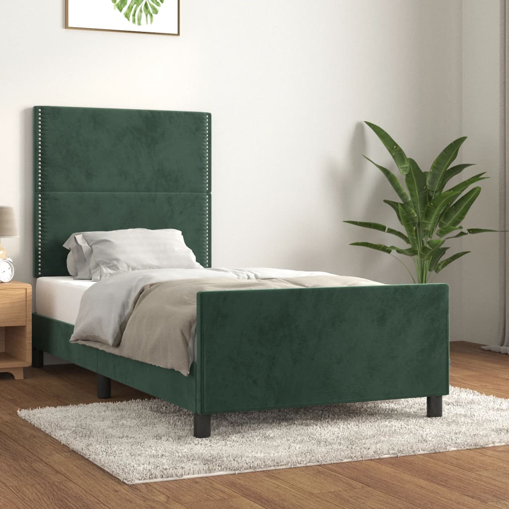 Cadre de lit sans matelas vert foncé 90x190 cm velours