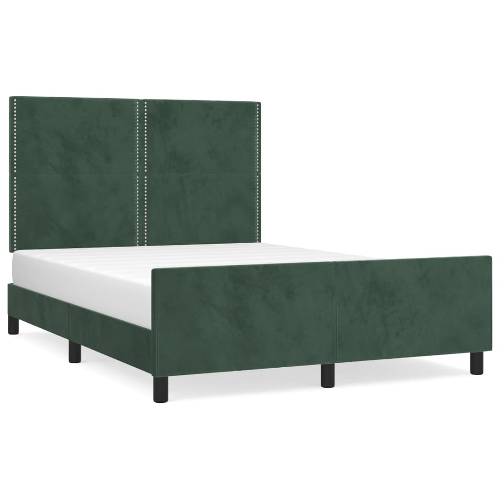 Cadre de lit sans matelas vert foncé 140x190 cm velours