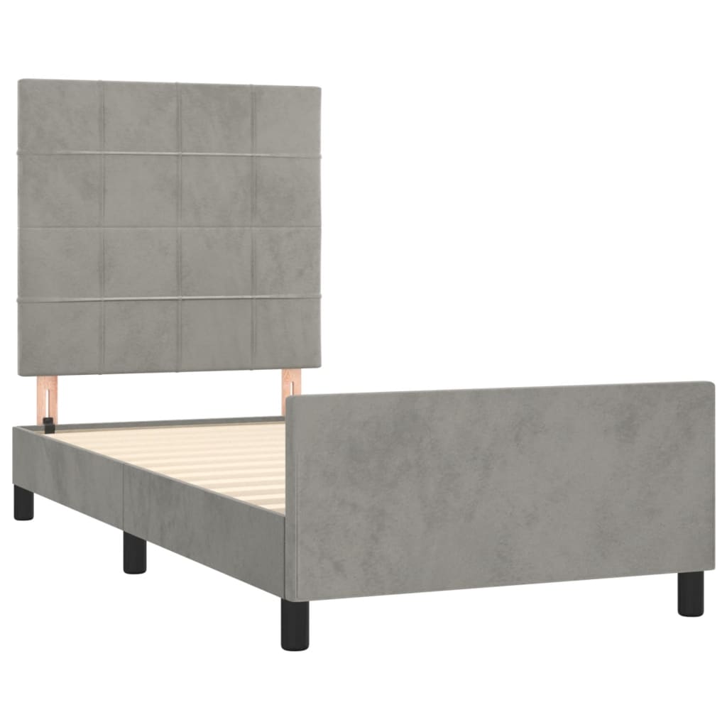 Cadre de lit sans matelas gris clair 90x190 cm velours