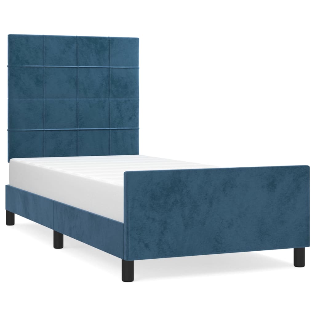 Cadre de lit sans matelas bleu foncé 90x190 cm velours