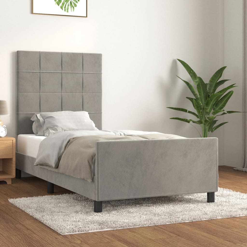 Cadre de lit sans matelas gris clair 90x200 cm velours