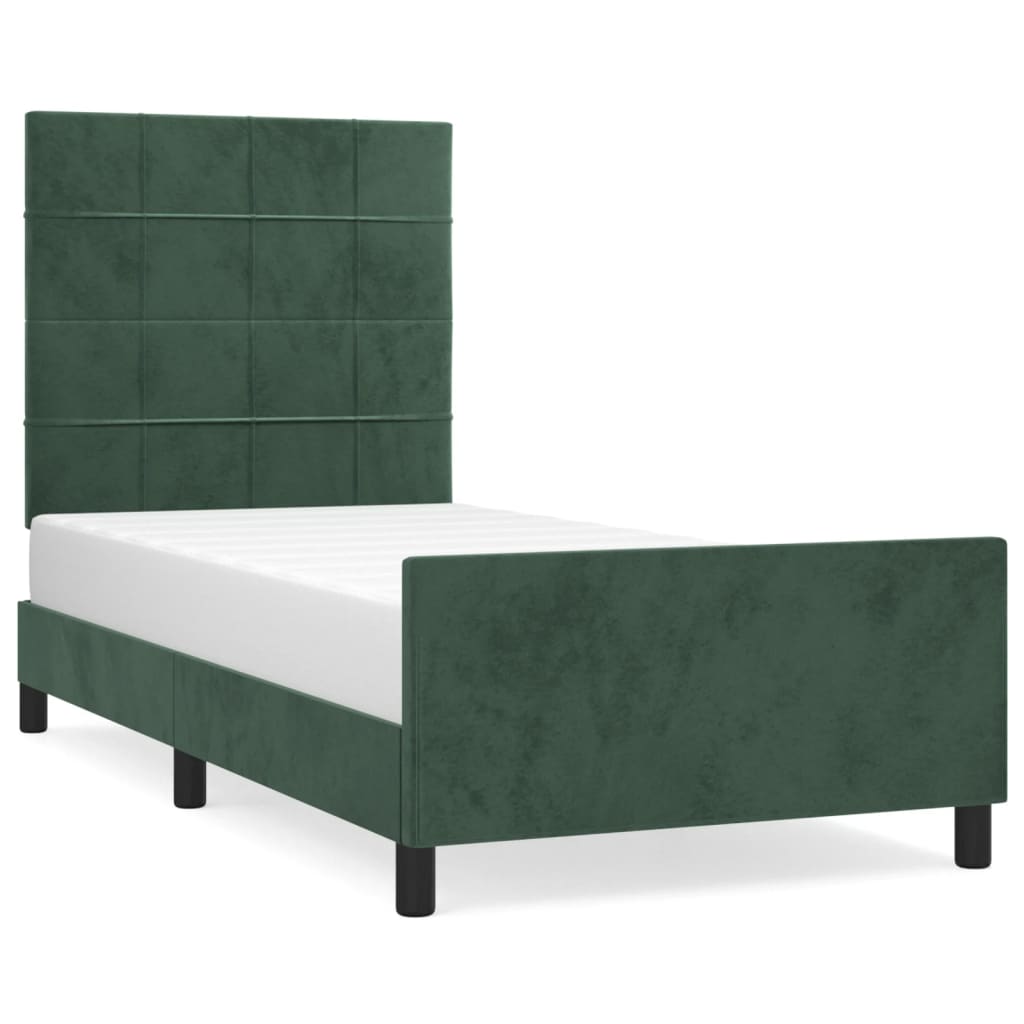 Cadre de lit sans matelas vert foncé 90x200 cm velours