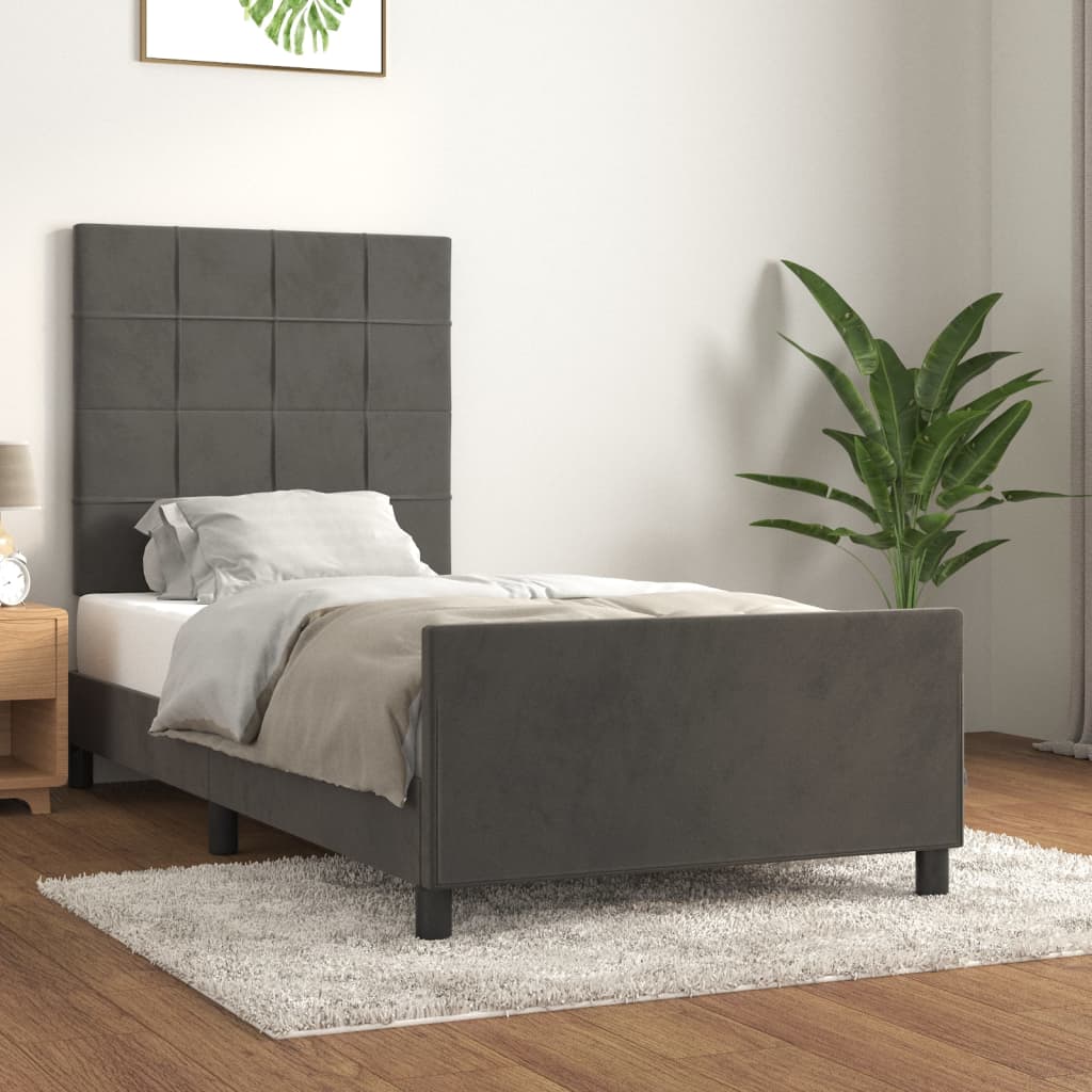 Cadre de lit sans matelas gris foncé 100x200 cm velours