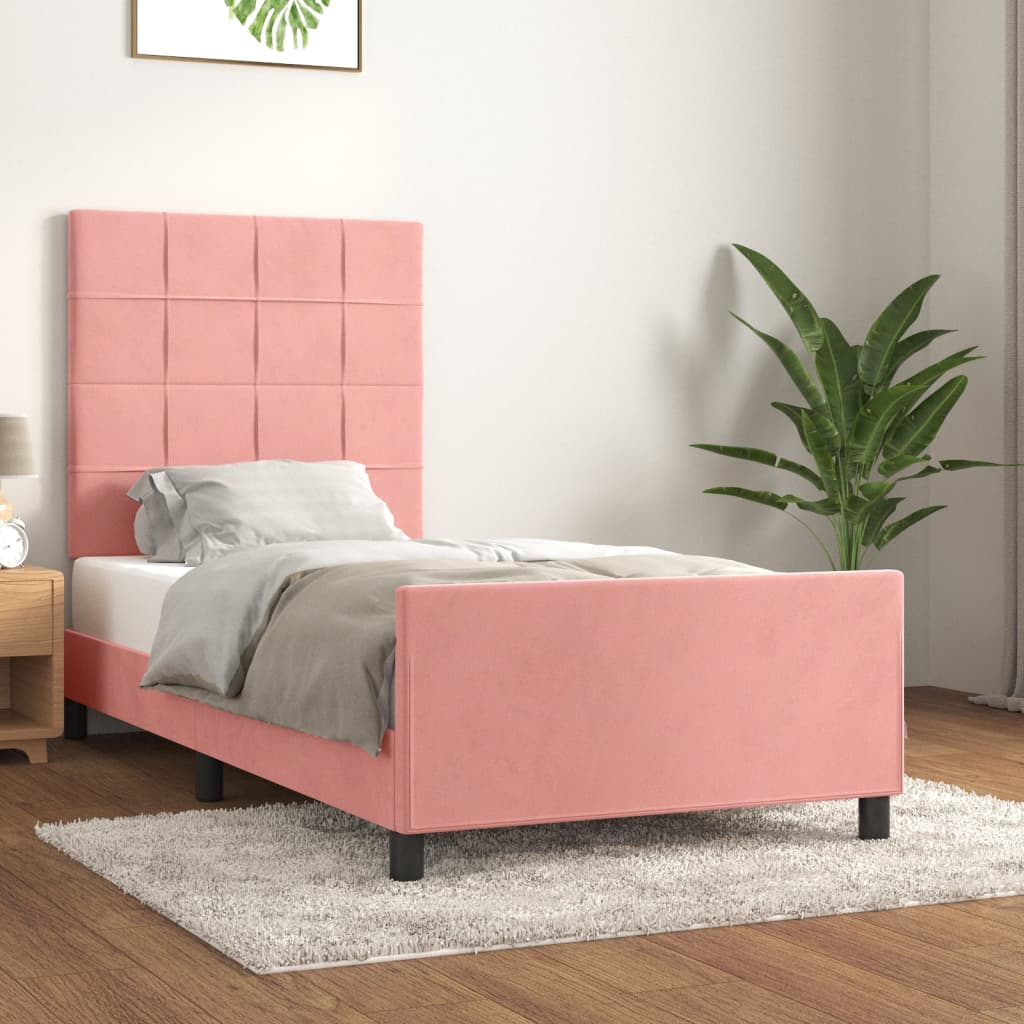 Cadre de lit sans matelas rose 100x200 cm velours