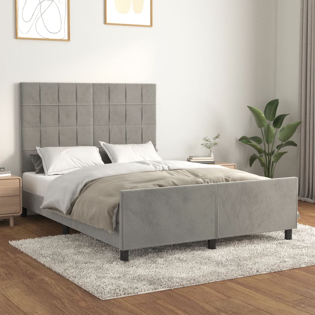 Cadre de lit sans matelas gris clair 140x190 cm velours