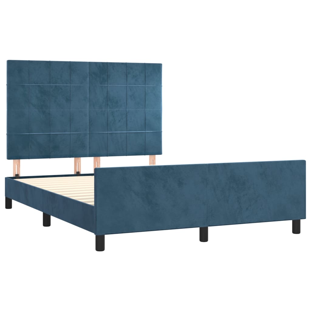 Cadre de lit sans matelas bleu foncé 140x190 cm velours