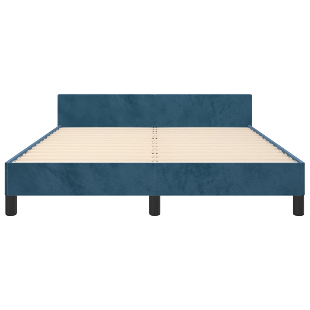 Cadre de lit sans matelas bleu foncé 140x190 cm velours