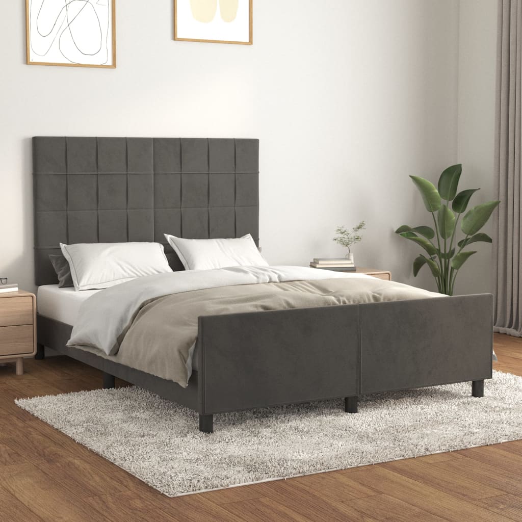 Cadre de lit sans matelas gris foncé 140x200 cm velours