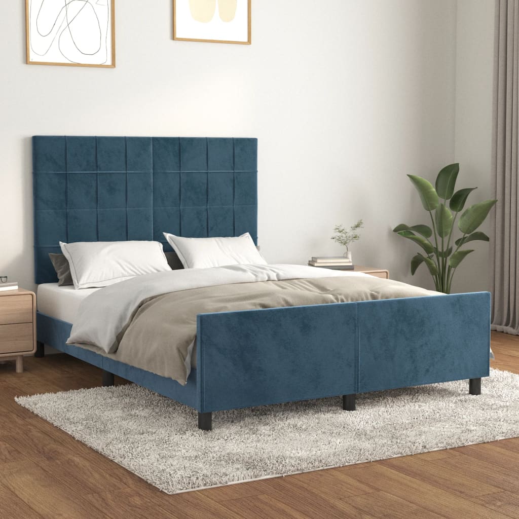 Cadre de lit sans matelas bleu foncé 140x200 cm velours