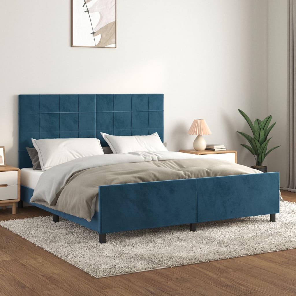 Cadre de lit sans matelas bleu foncé 160x200 cm velours