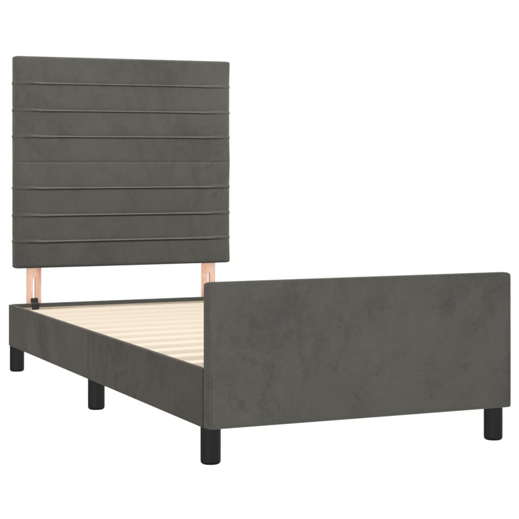 Cadre de lit sans matelas gris foncé 90x190 cm velours