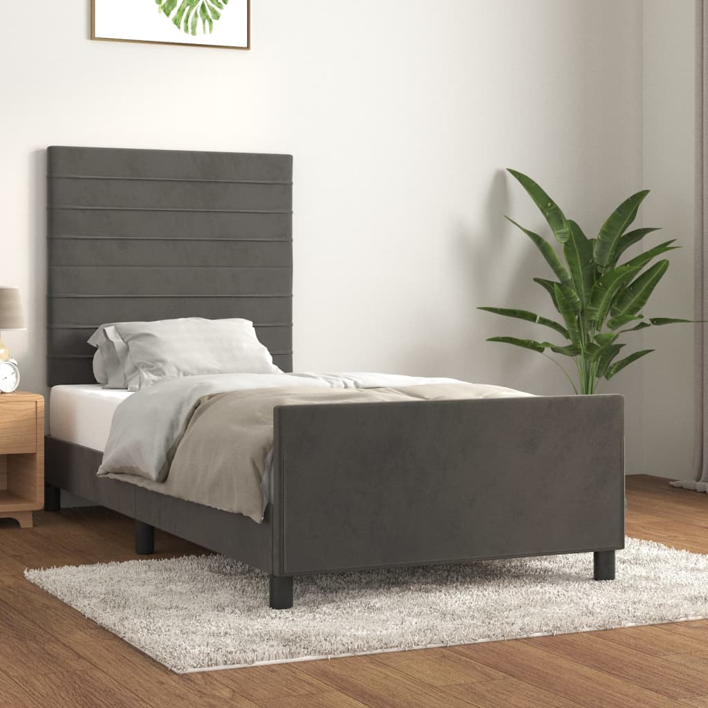 Cadre de lit sans matelas gris foncé 90x200 cm velours