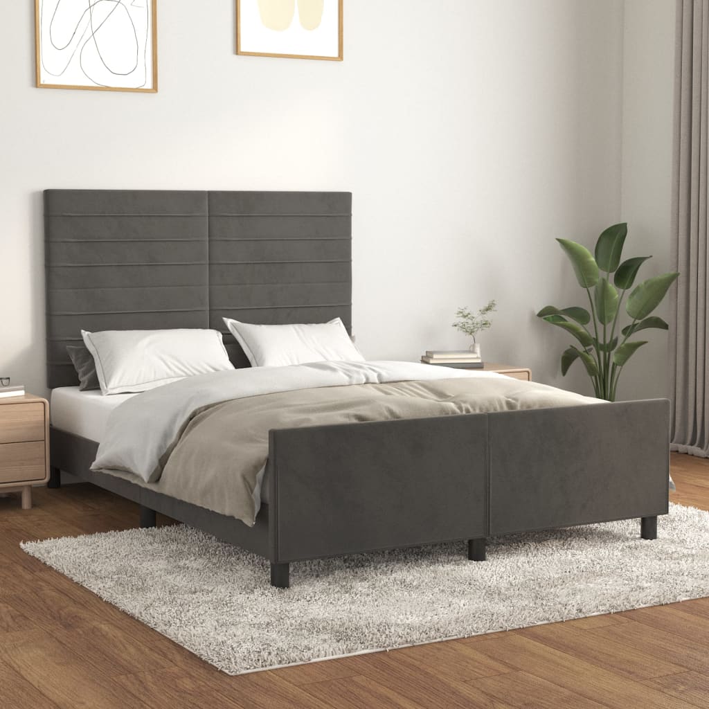 Cadre de lit sans matelas gris foncé 140x190 cm velours