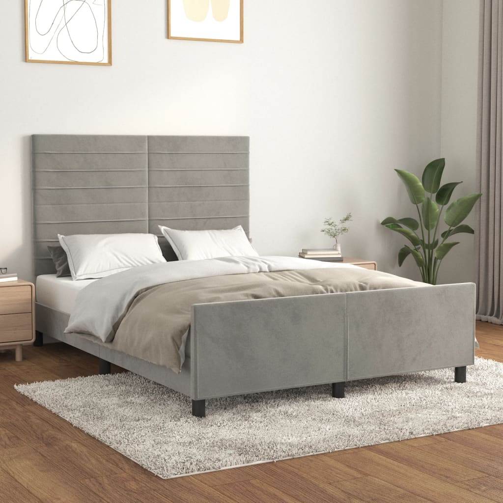 Cadre de lit sans matelas gris clair 140x200 cm velours