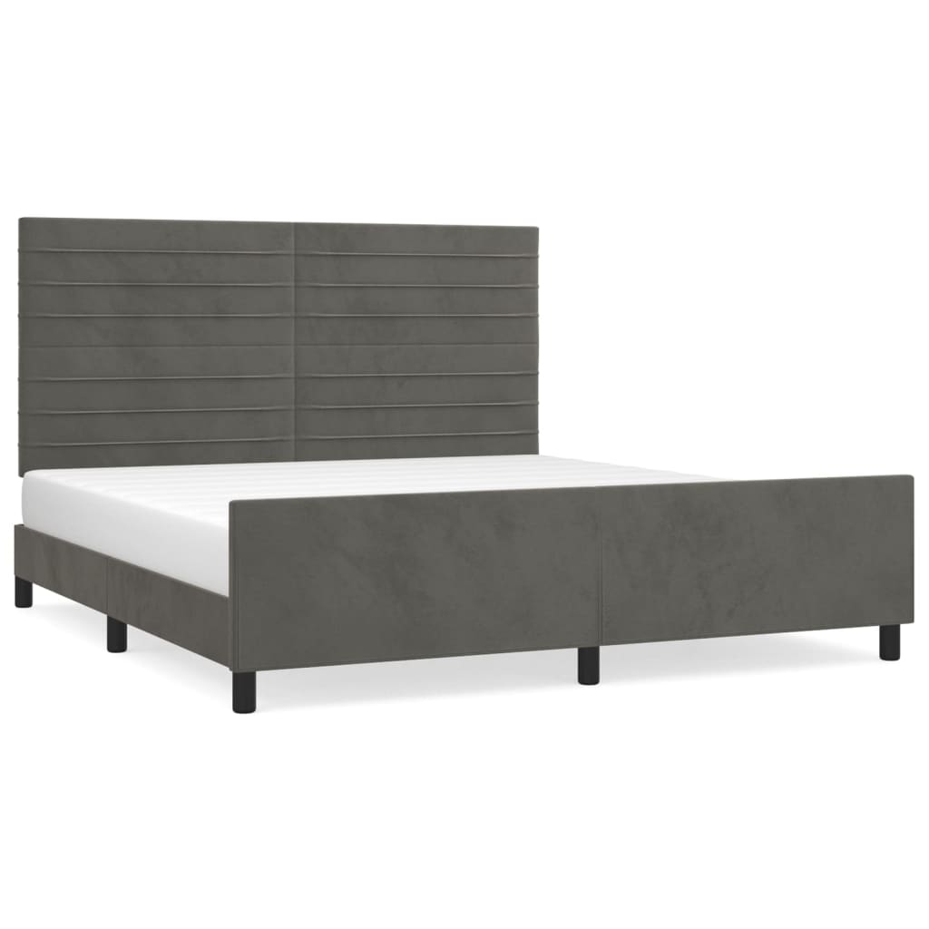 Cadre de lit sans matelas gris foncé velours