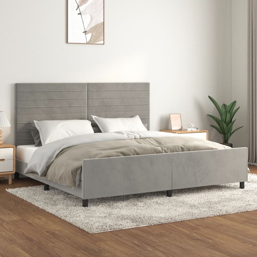 Cadre de lit sans matelas gris clair 200x200 cm velours