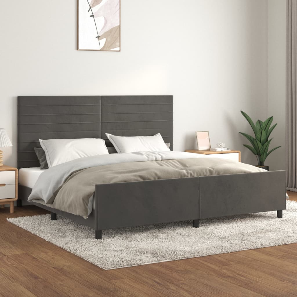 Cadre de lit sans matelas gris foncé 200x200 cm velours