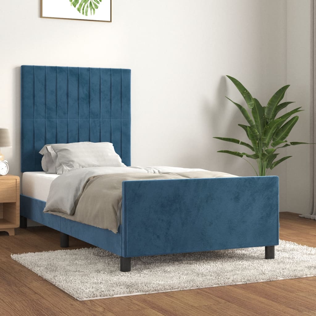 Cadre de lit sans matelas bleu foncé 80x200 cm velours