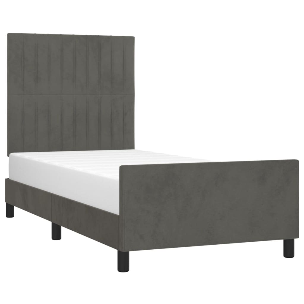 Cadre de lit sans matelas gris foncé 90x190 cm velours