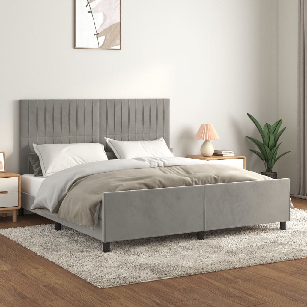 Cadre de lit sans matelas gris clair 160x200 cm velours