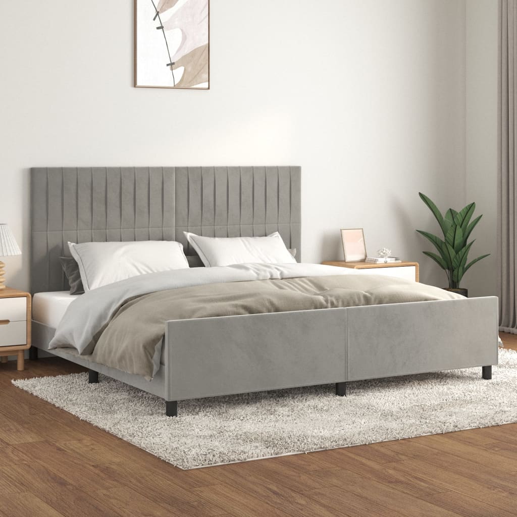 Cadre de lit sans matelas gris clair 200x200 cm velours