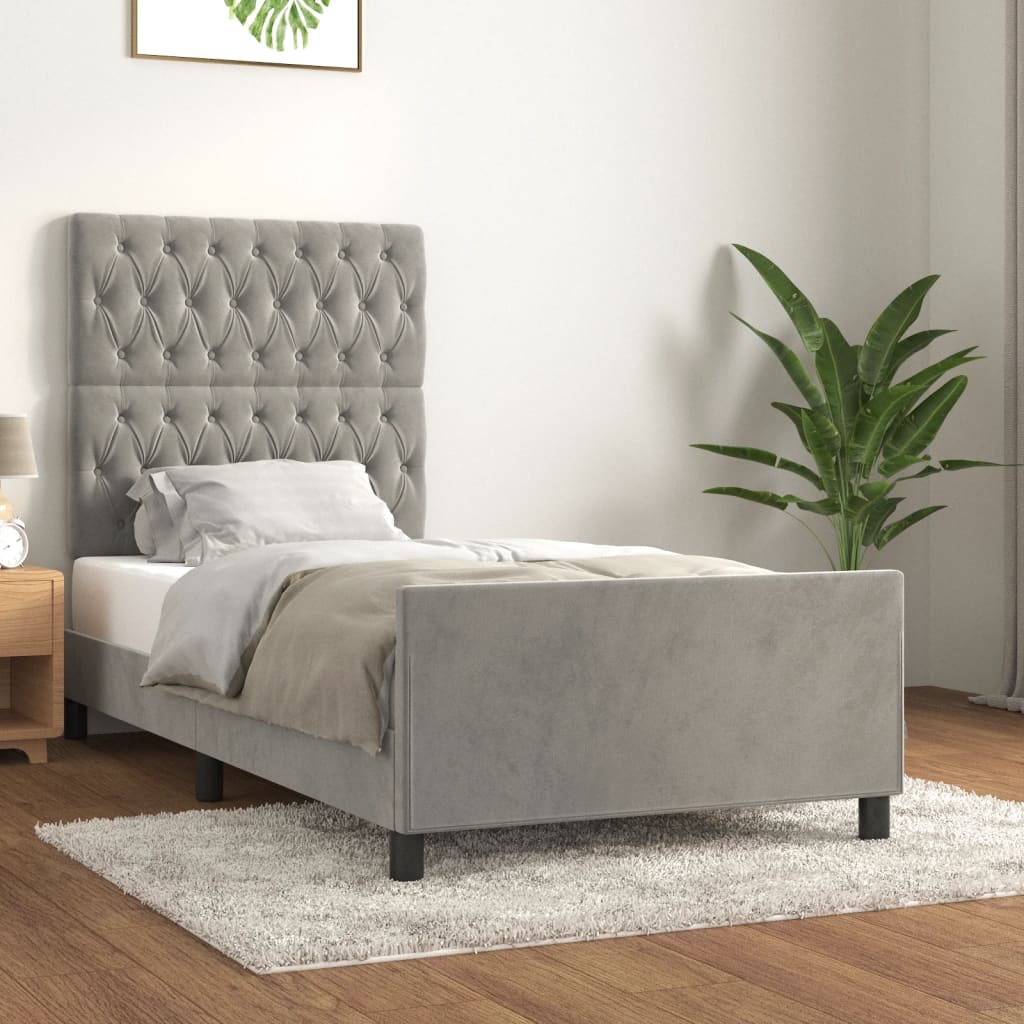 Cadre de lit sans matelas gris clair 90x190 cm velours