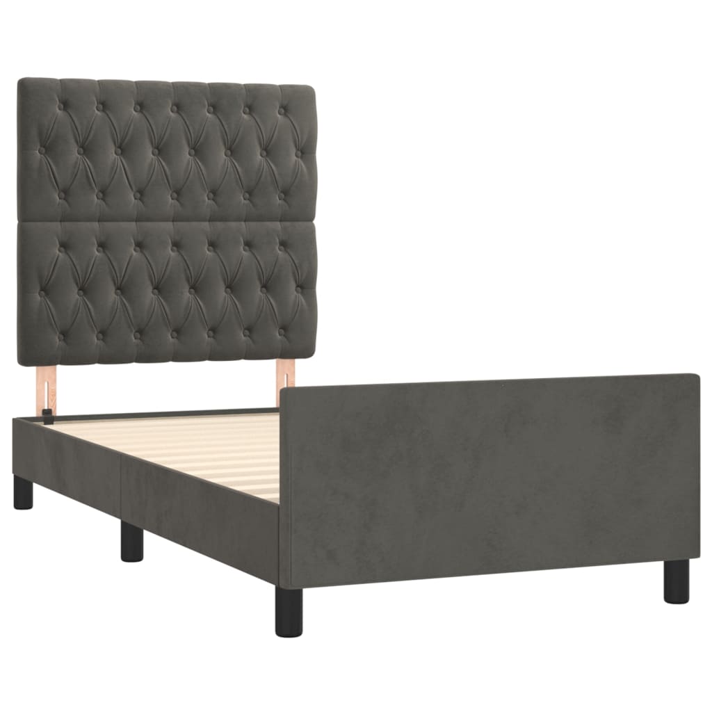 Cadre de lit sans matelas gris foncé 90x190 cm velours