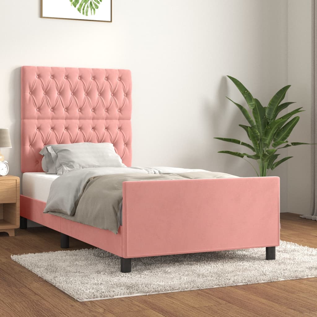 Cadre de lit sans matelas rose 90x190 cm velours