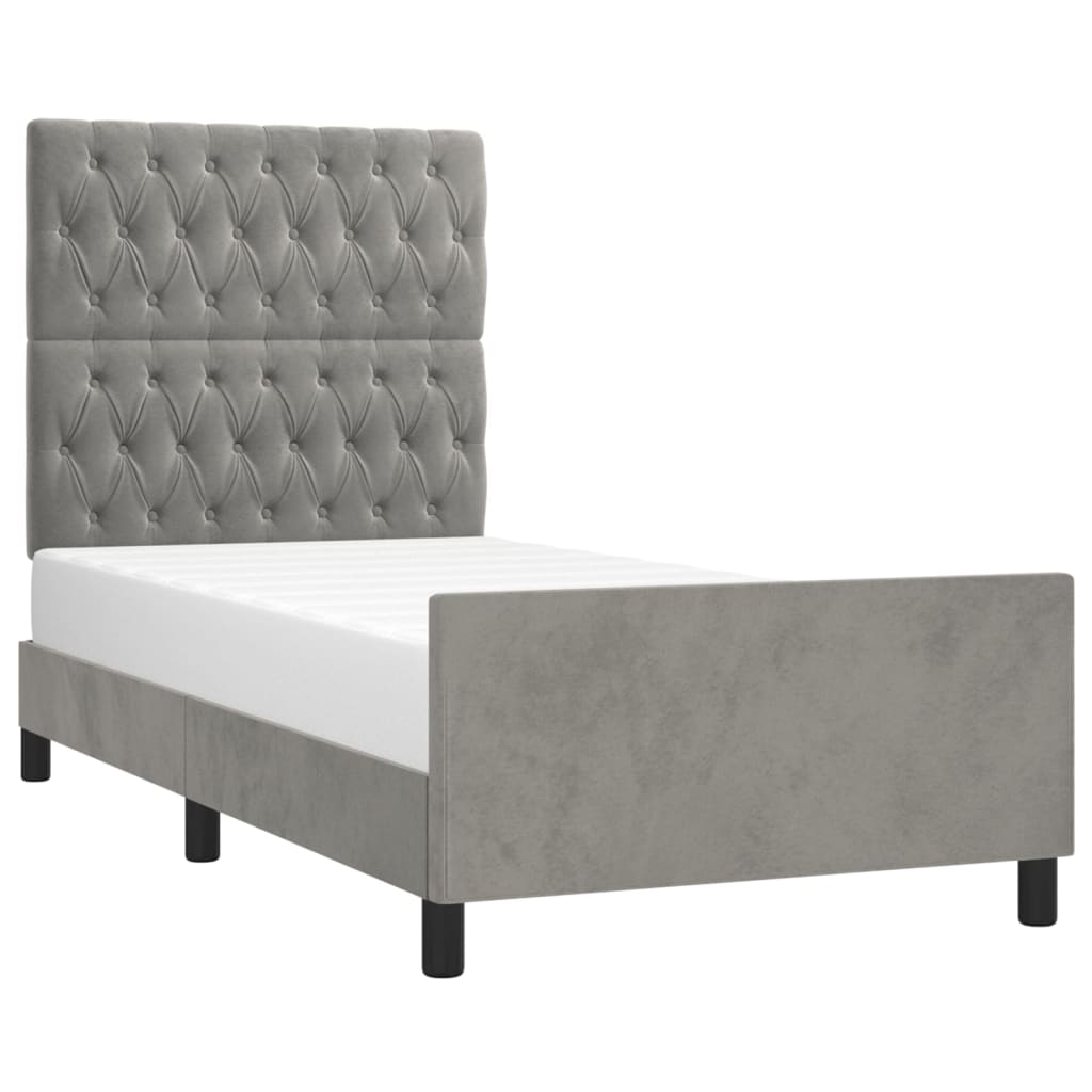 Cadre de lit sans matelas gris clair 100x200 cm velours