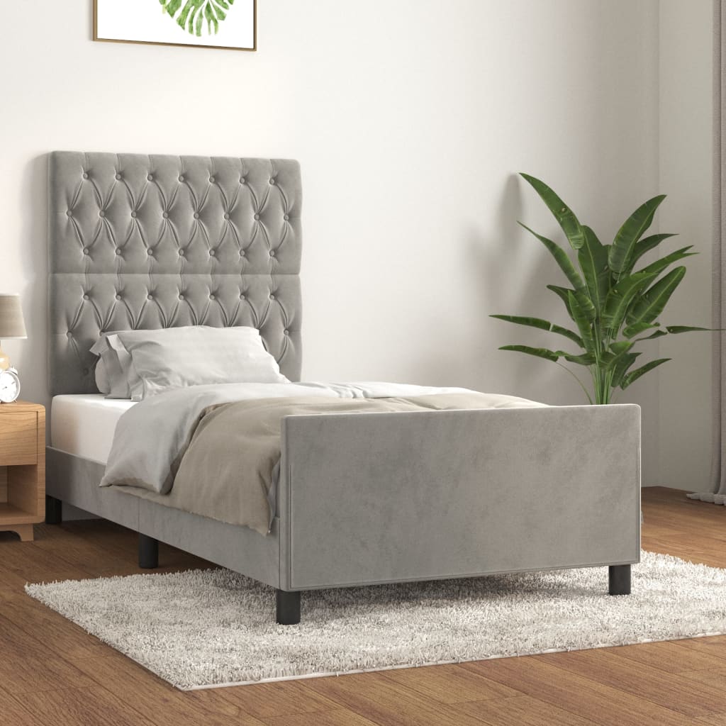 Cadre de lit sans matelas gris clair 100x200 cm velours