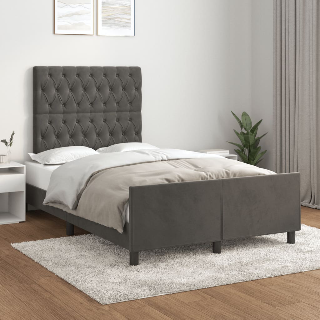 Cadre de lit sans matelas gris foncé 120x200 cm velours