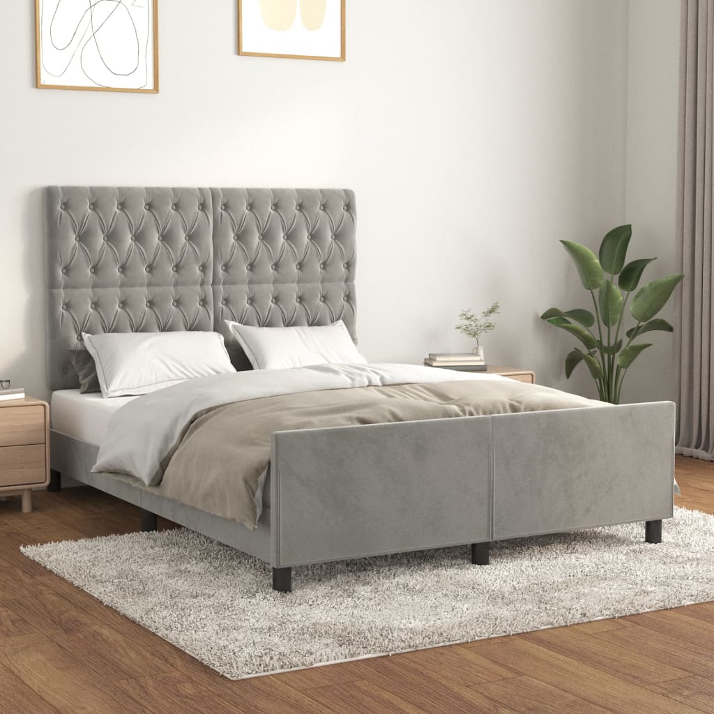 Cadre de lit sans matelas gris clair 140x190 cm velours