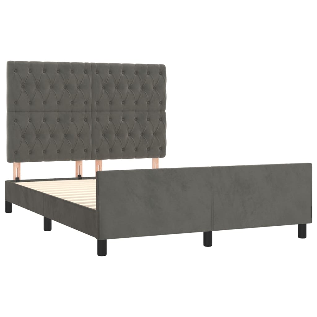 Cadre de lit sans matelas gris foncé 140x190 cm velours