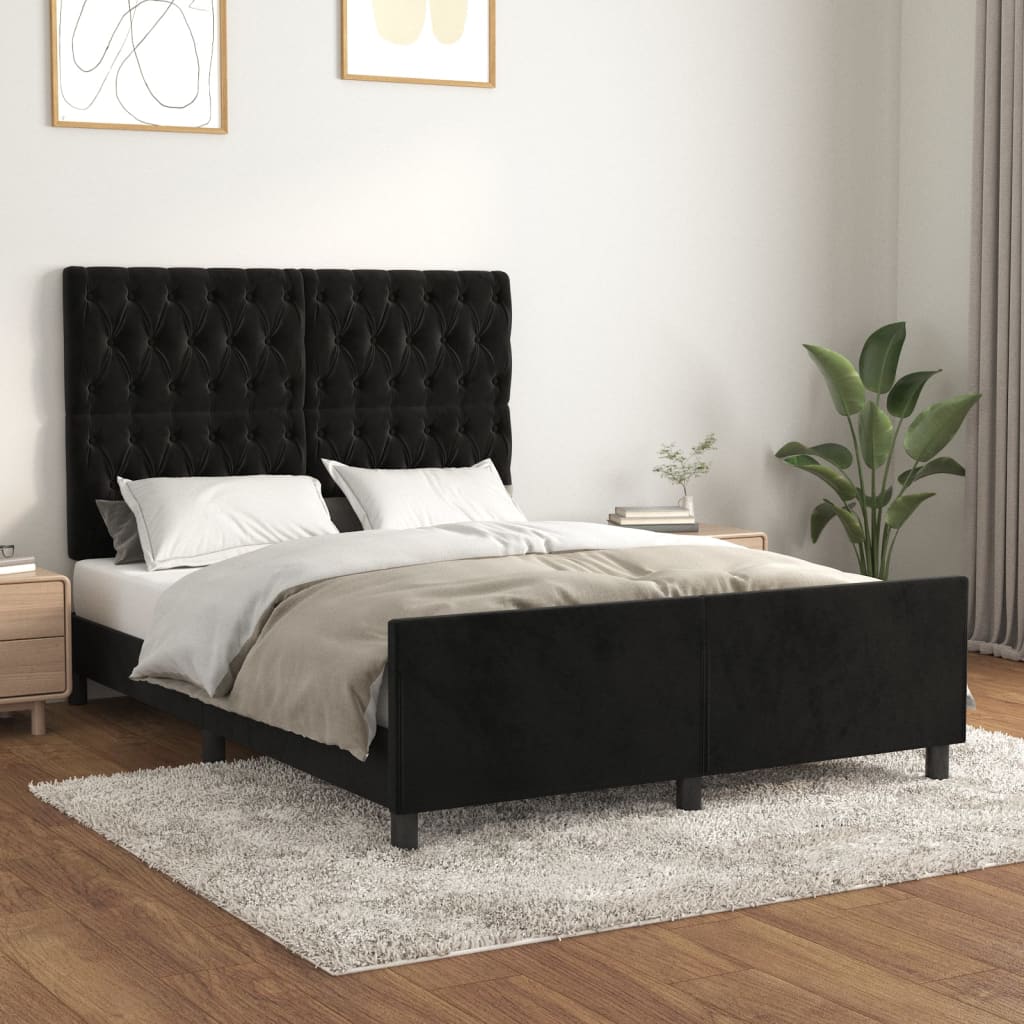 Cadre de lit sans matelas noir 140x190 cm velours