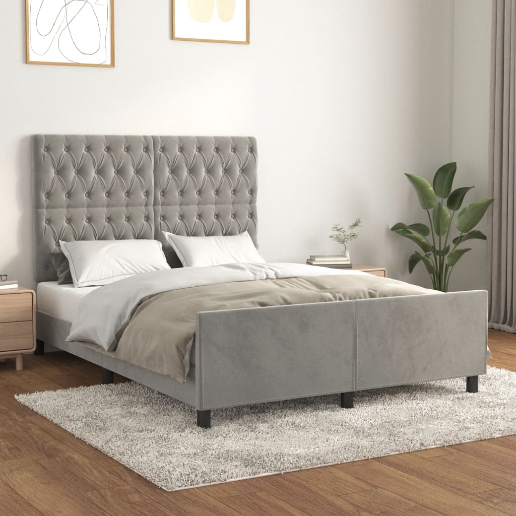 Cadre de lit sans matelas gris clair 140x200 cm velours