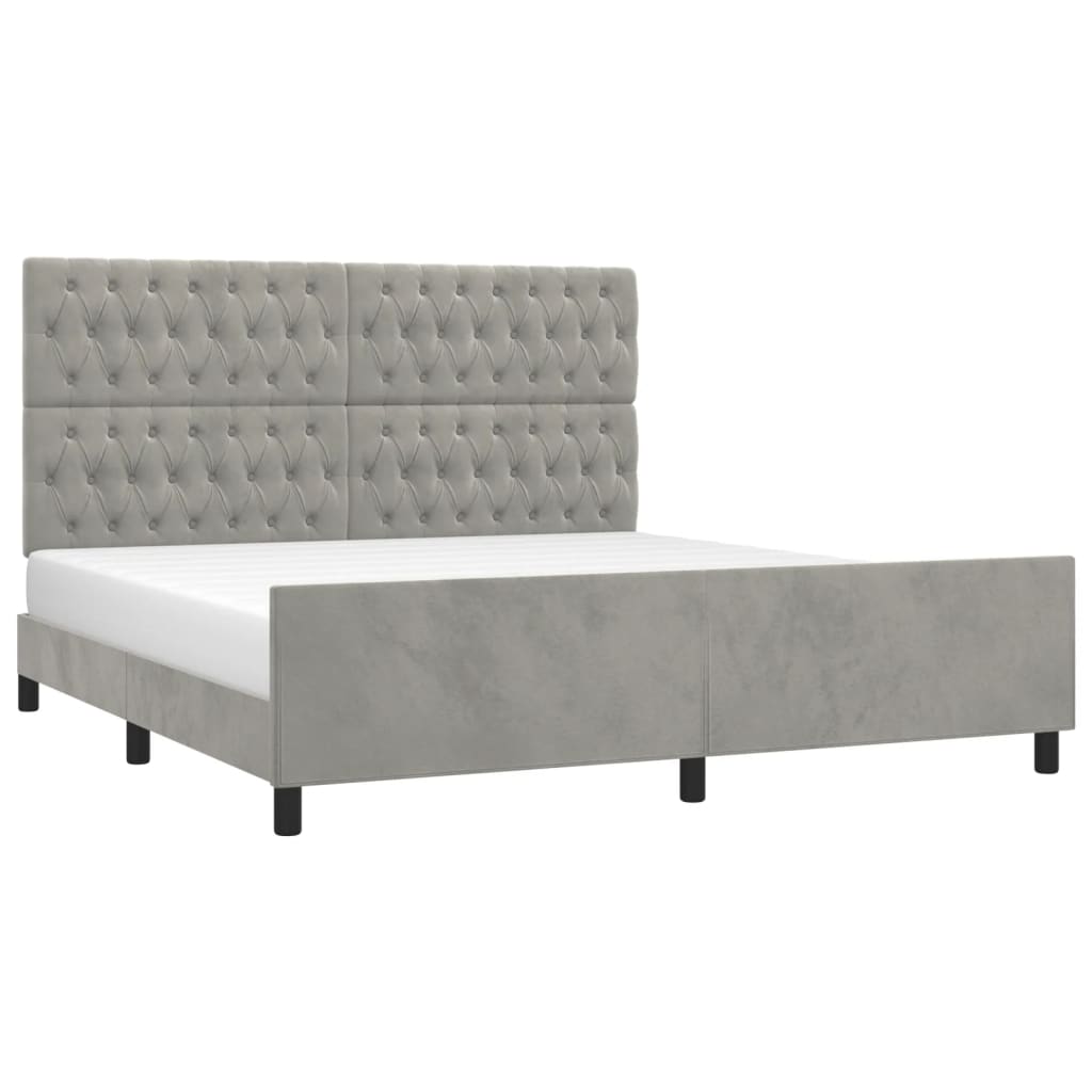 Cadre de lit sans matelas gris clair velours