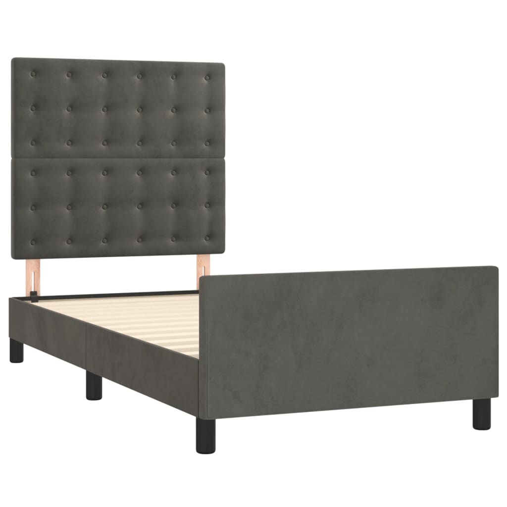 Cadre de lit sans matelas gris foncé 90x190 cm velours