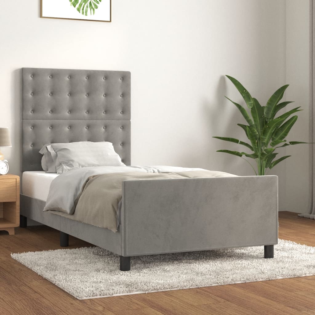 Cadre de lit sans matelas gris clair 90x200 cm velours