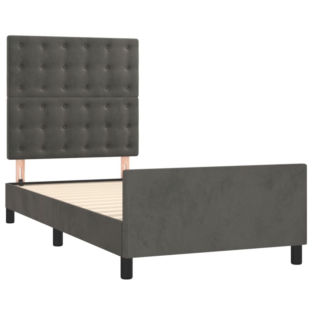 Cadre de lit sans matelas gris foncé 90x200 cm velours