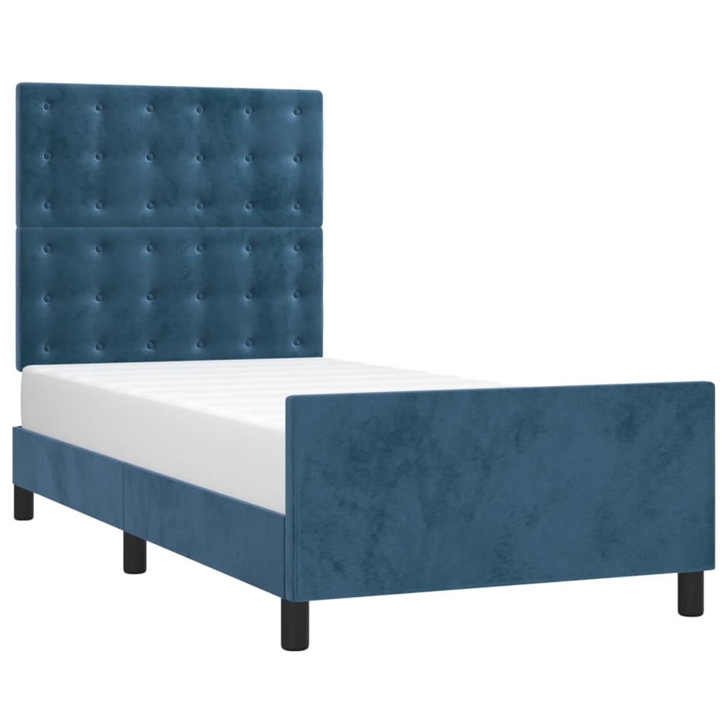 Cadre de lit sans matelas bleu foncé 100x200 cm velours