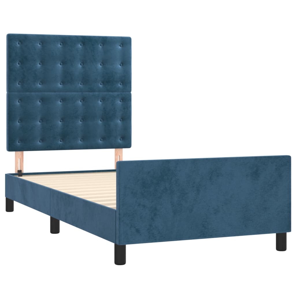 Cadre de lit sans matelas bleu foncé 100x200 cm velours