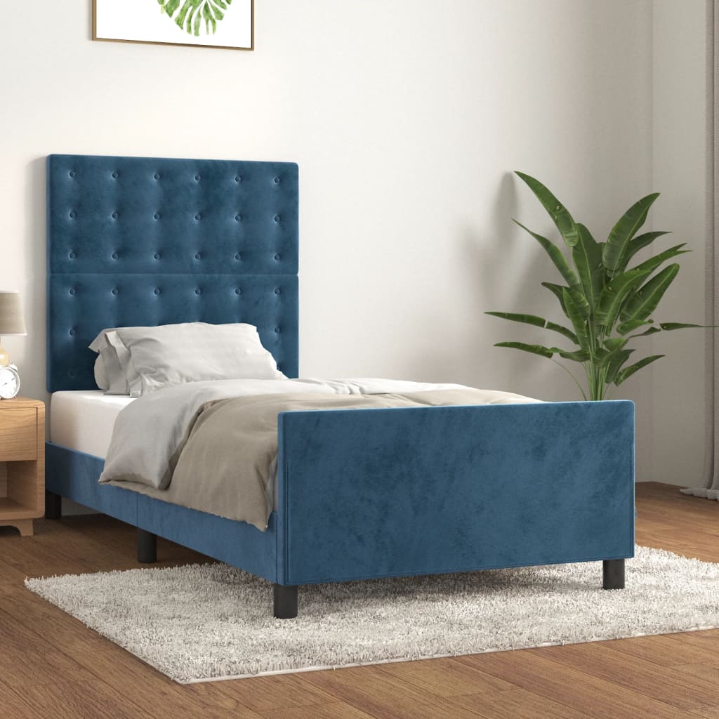 Cadre de lit sans matelas bleu foncé 100x200 cm velours