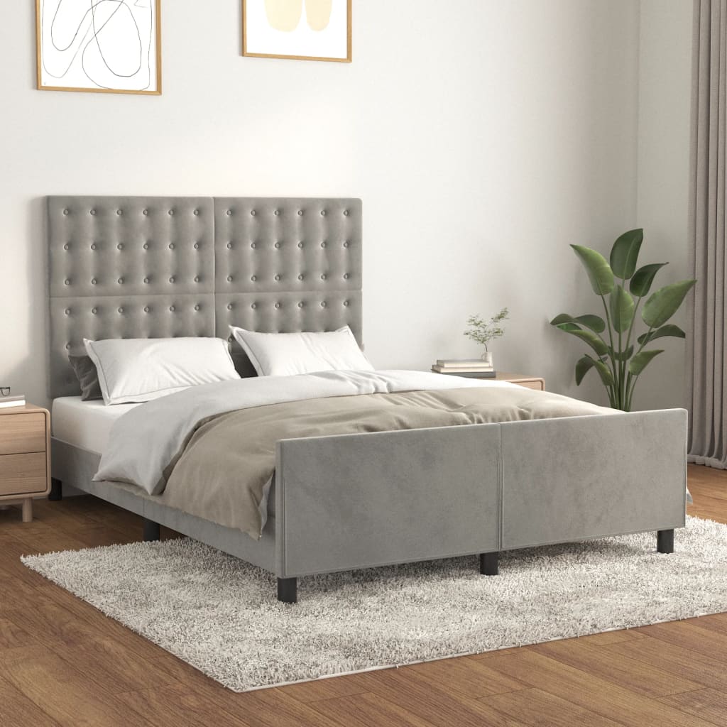 Cadre de lit sans matelas gris clair 140x190 cm velours