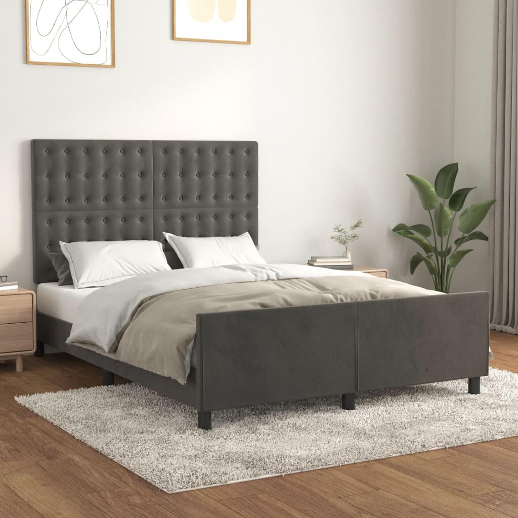 Cadre de lit sans matelas gris foncé 140x190 cm velours