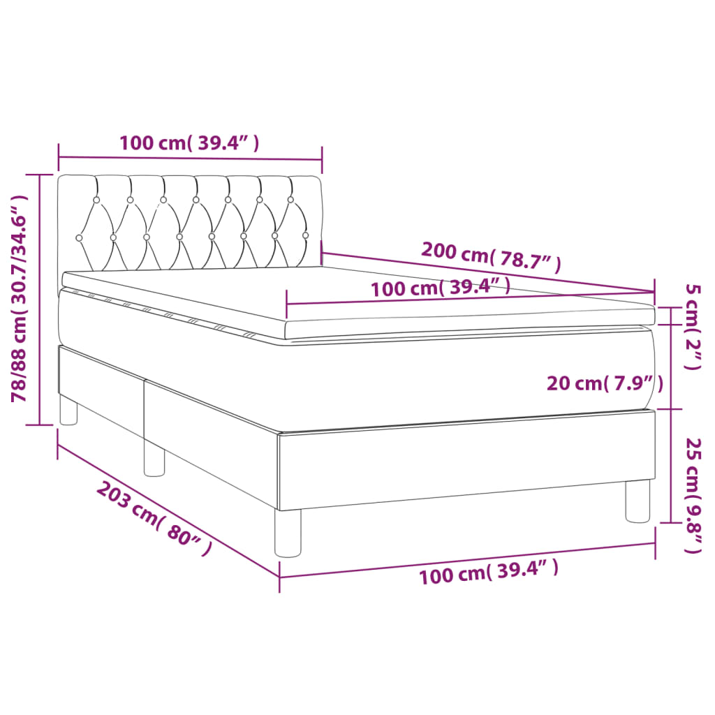 Sommier à lattes de lit avec matelas Gris foncé 100x200cm Tissu