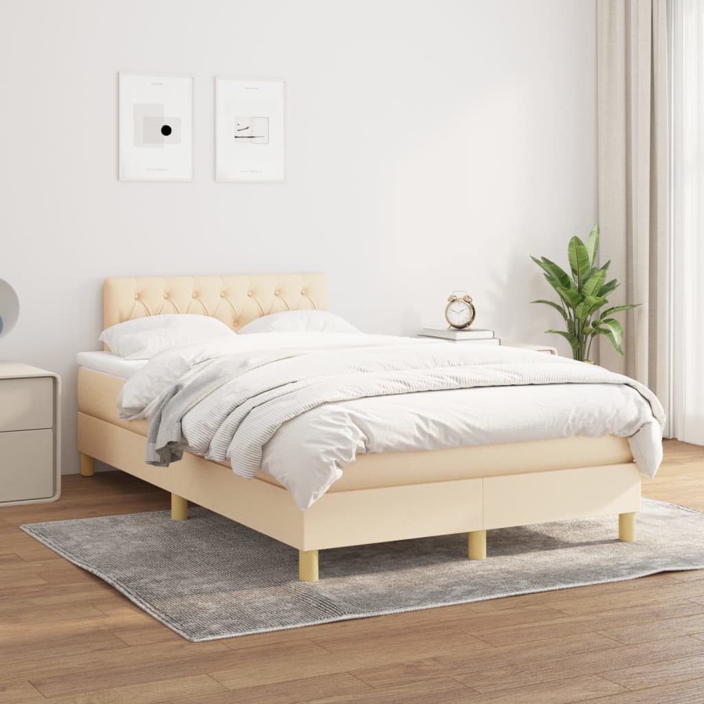 Sommier à lattes de lit avec matelas Crème 120x200 cm Tissu