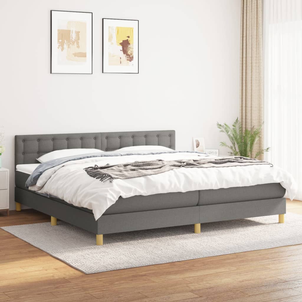 Sommier à lattes de lit avec matelas Gris foncé 200x200cm Tissu